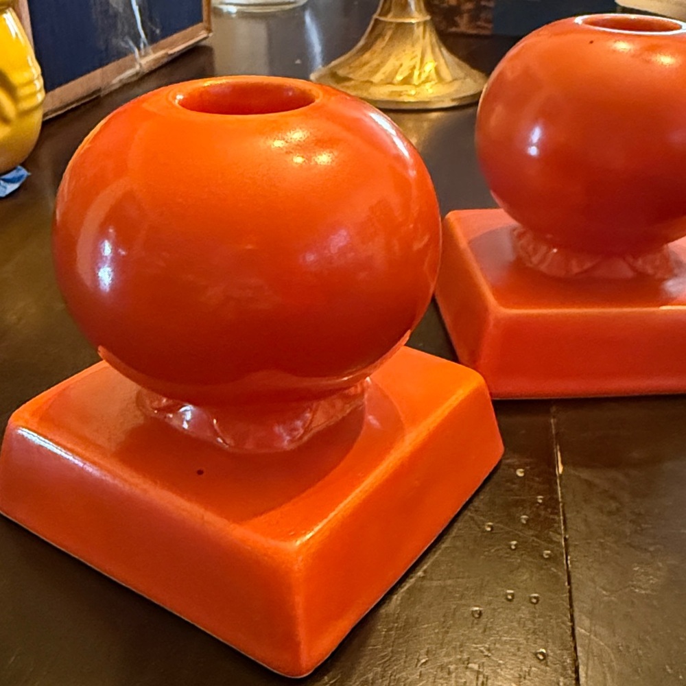 Vintage Orange Fiestaware Candle Holders